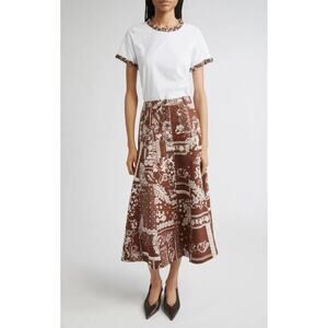 Brown Printed Midi Skirt